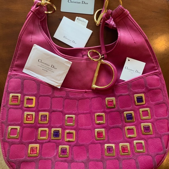 CHRISTIAN DIOR 61 Bejeweled Hobo Bag.(Hot Pink) - Picture 2 of 9